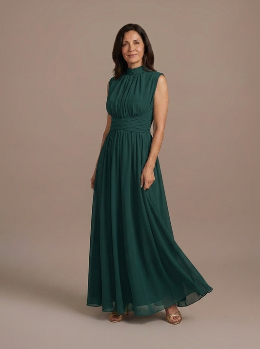 Vestido de Gasa con Cuello Subido - vista en movimiento