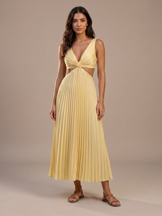 Vestido Midi Plisado con Aberturas