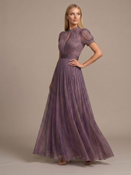 Vestido Largo de Chifón con Encaje