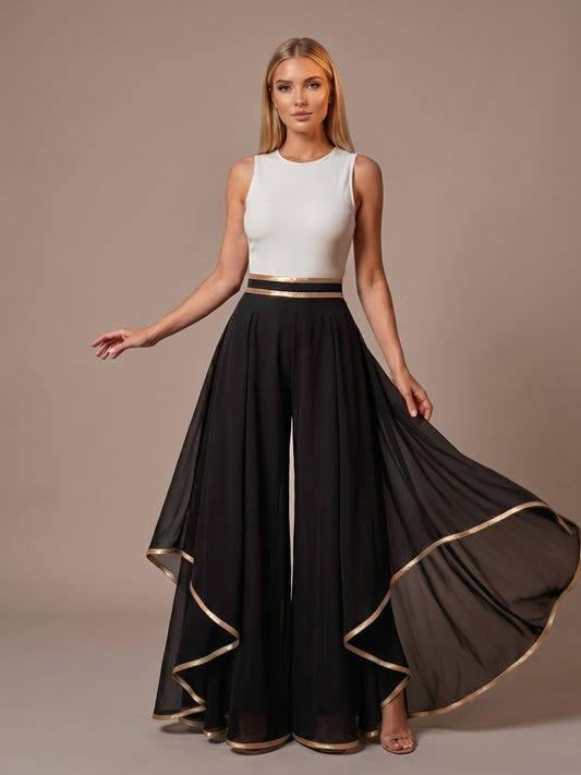 Pantalón Palazzo con Ribete Dorado