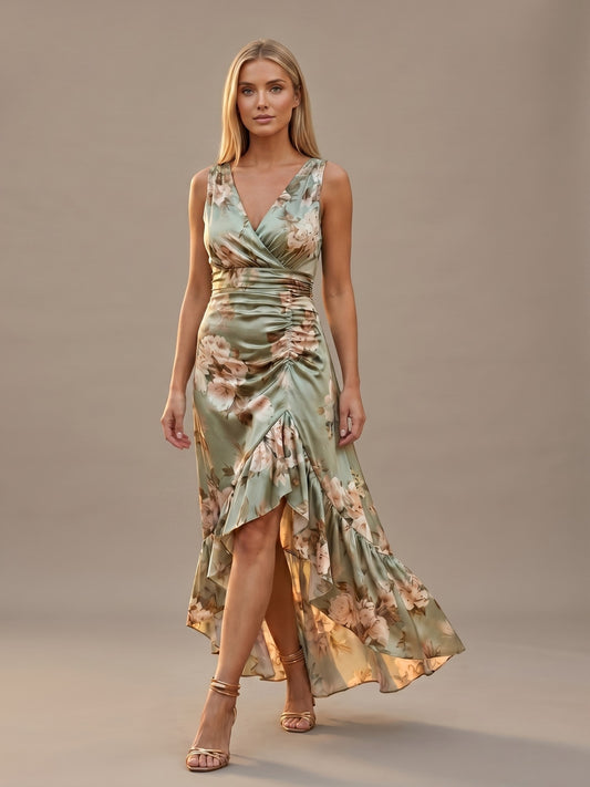 Vestido Satinado con Estampado Floral