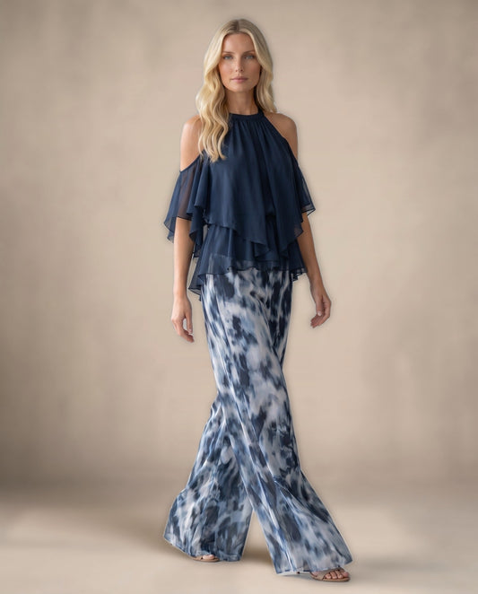 Conjunto Halter de Gasa y Pantalón Ancho