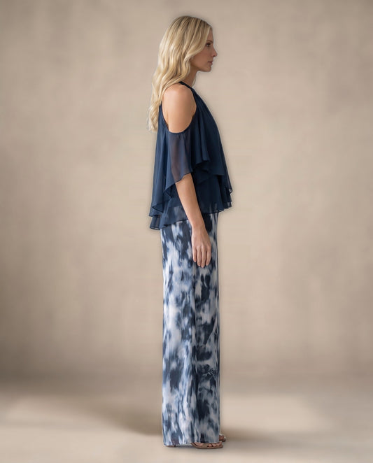 Conjunto Halter de Gasa y Pantalón Ancho