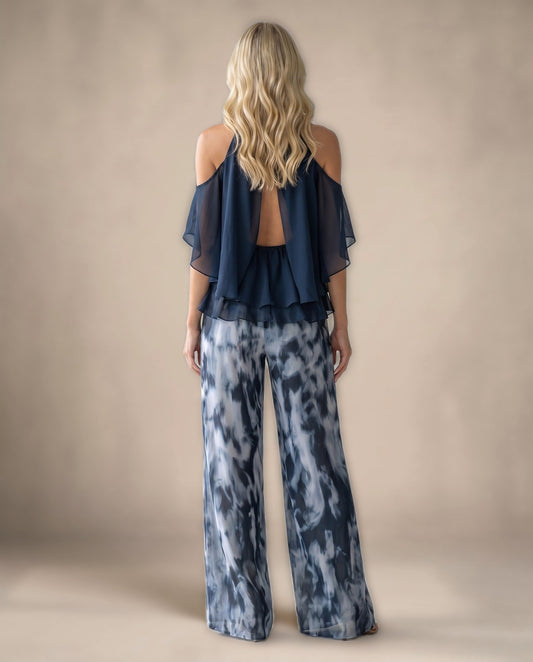 Conjunto Halter de Gasa y Pantalón Ancho