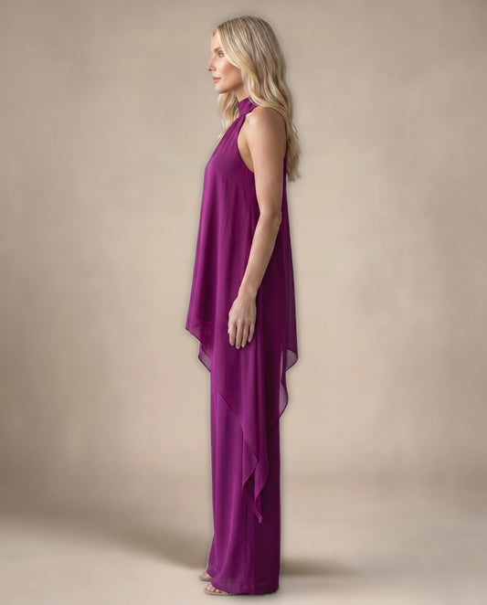 Conjunto Halter de Gasa y Pantalón Palazzo