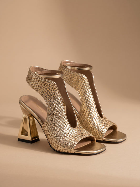 Vittoria | Sandalias Trenzadas de Tacón Escultural - Oro