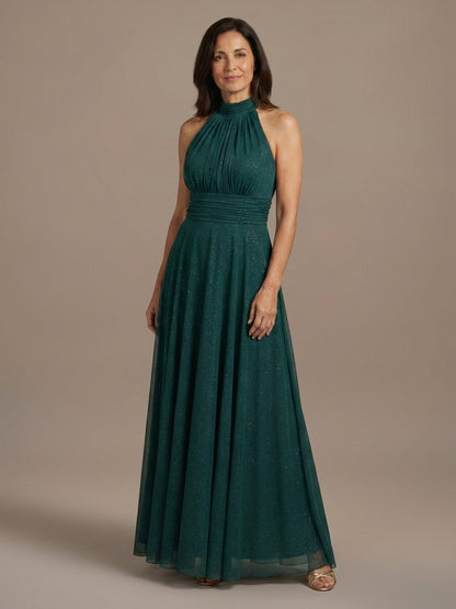 Vestido Halter de Gasa con Brillo