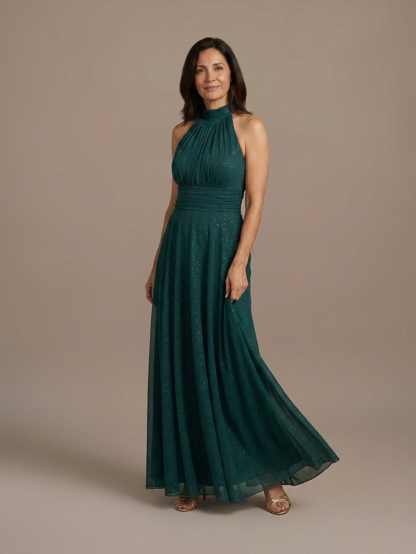 Vestido Halter de Gasa con Brillo
