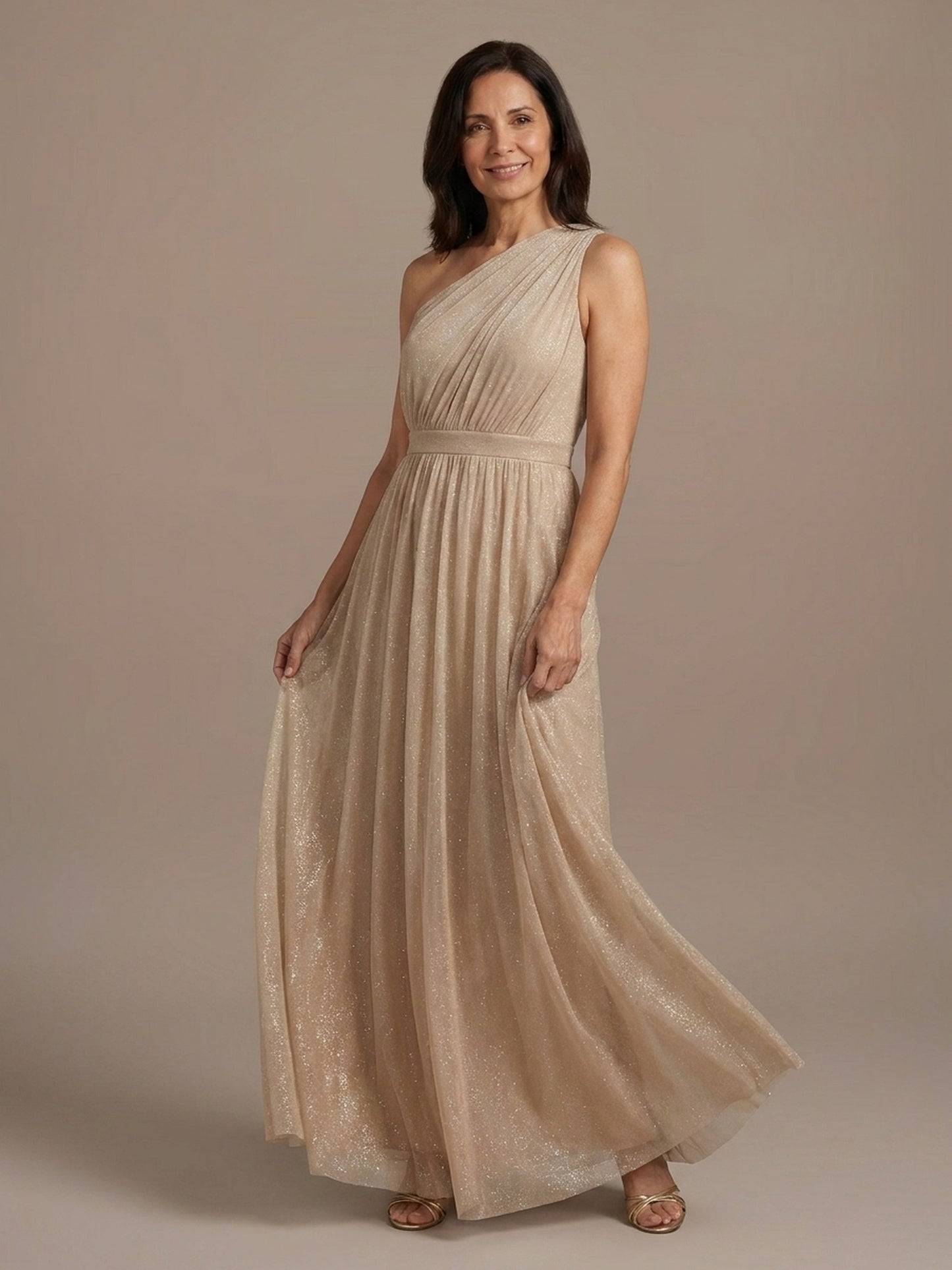 Vestido Largo Asimétrico con Brillo