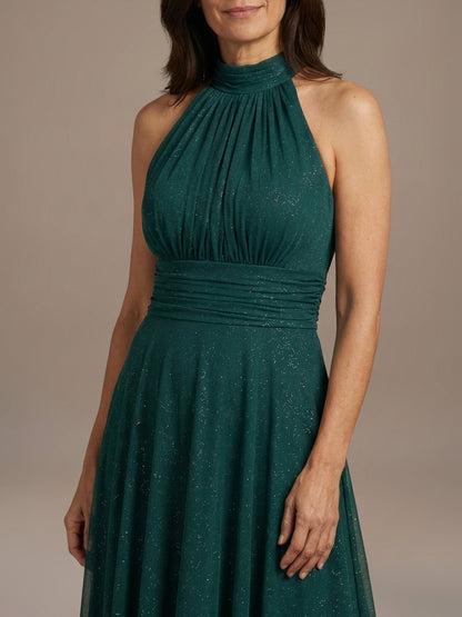 Vestido Halter de Gasa con Brillo