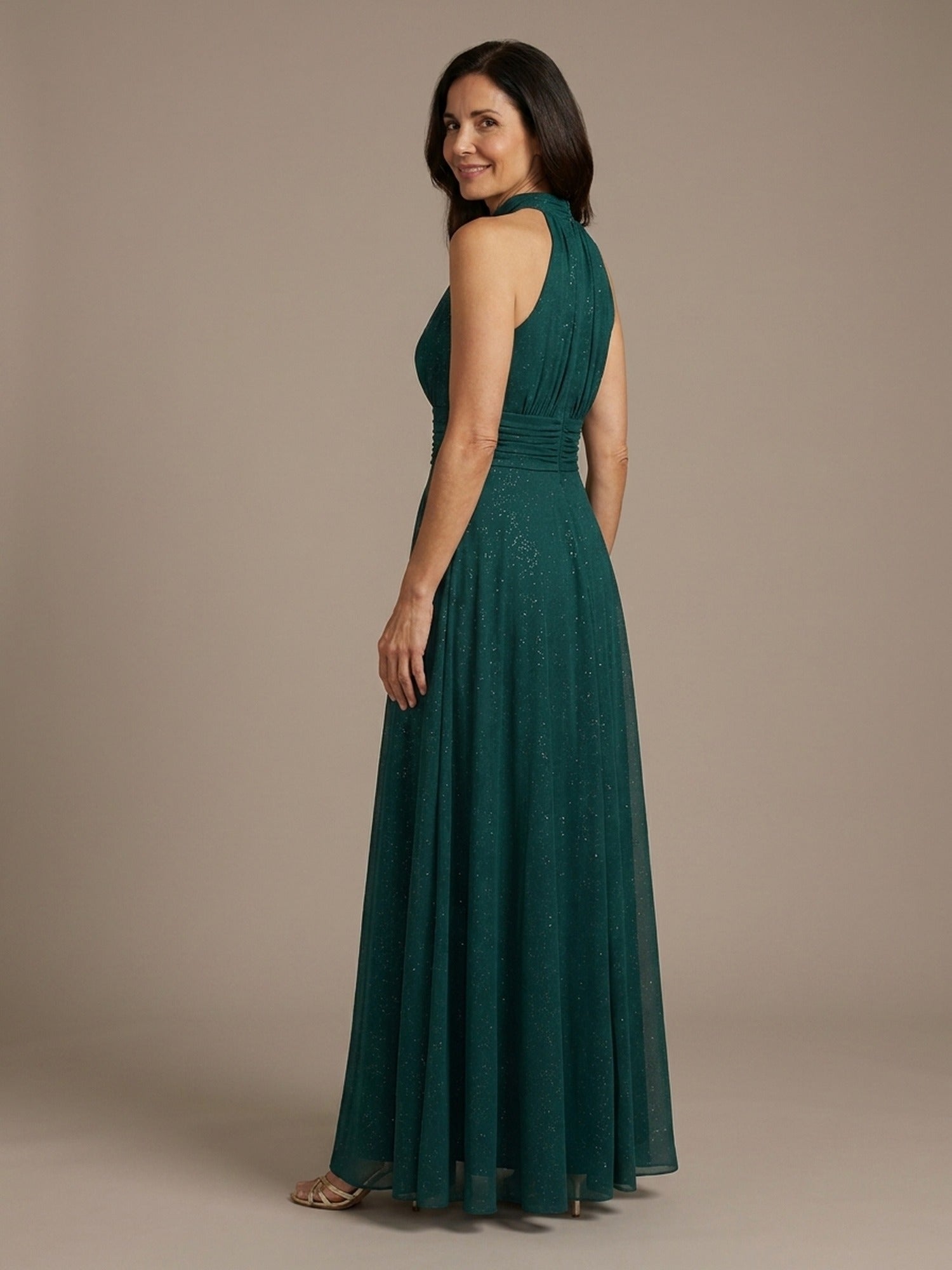 Vestido Halter de Gasa con Brillo