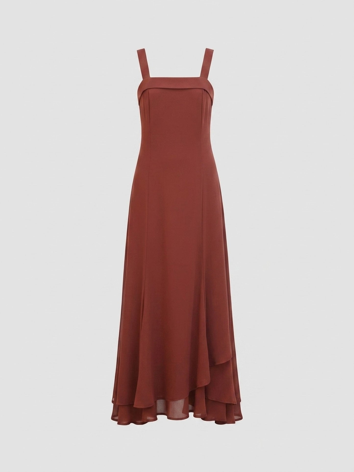 Vestido Largo de Gasa con Volante Asimétrico - Caldera