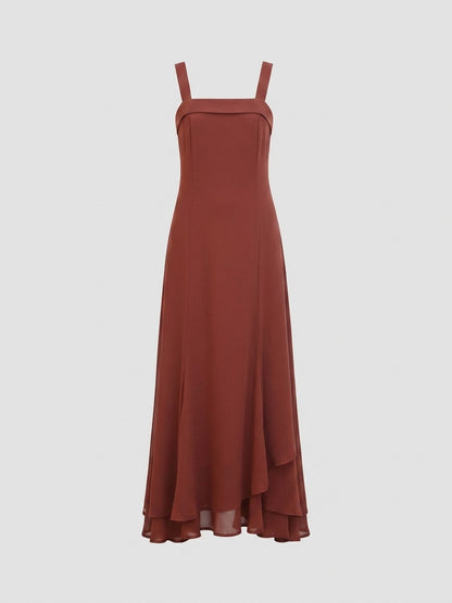 Vestido Largo de Gasa con Volante Asimétrico - Caldera