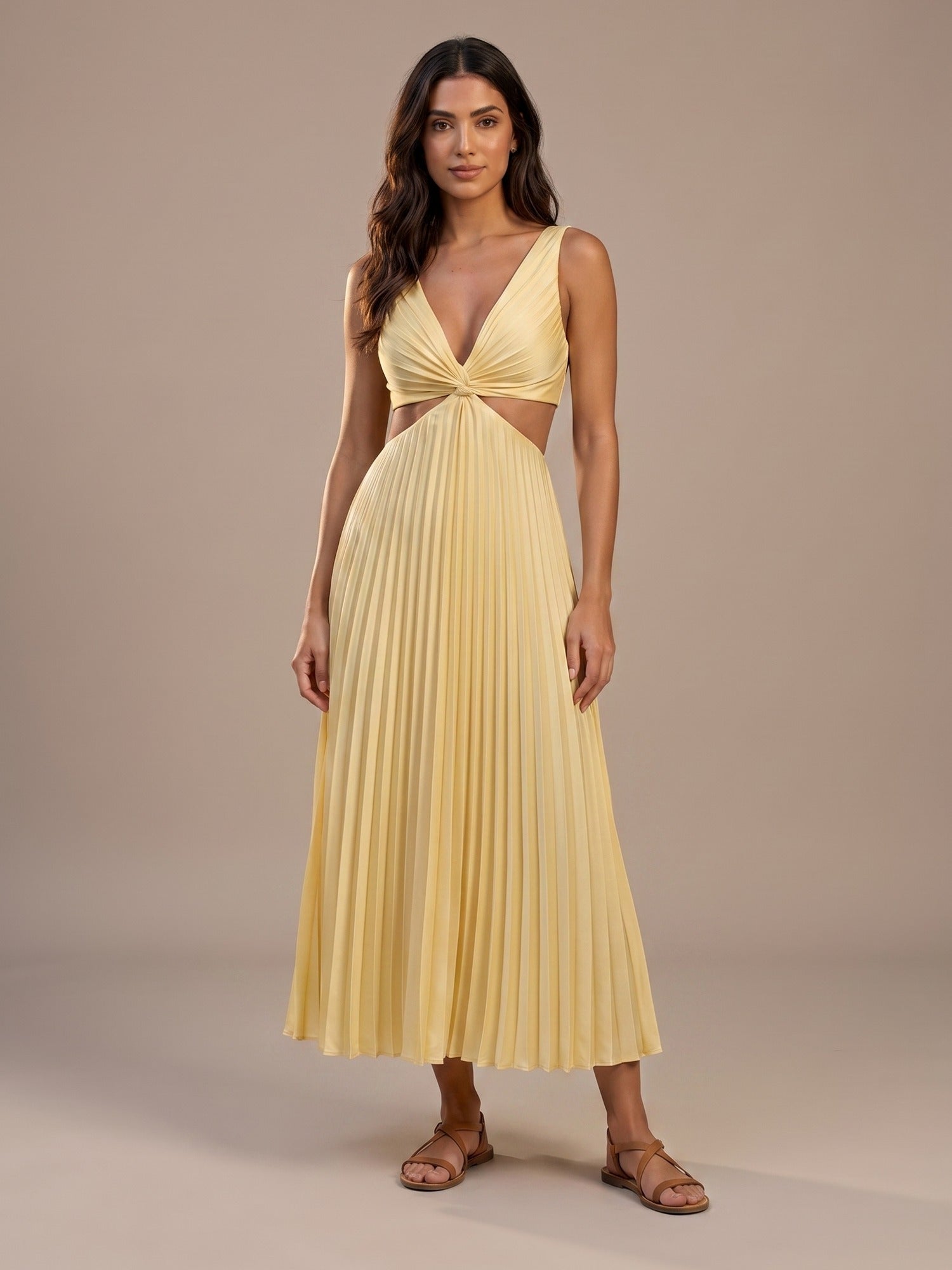 Vestido Midi Plisado con Aberturas