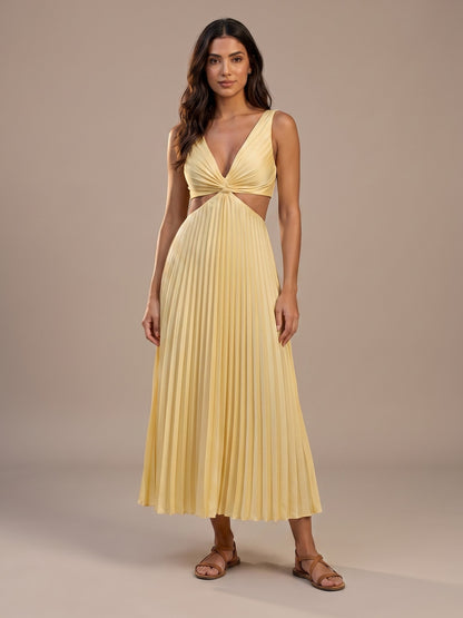 Vestido Midi Plisado con Aberturas