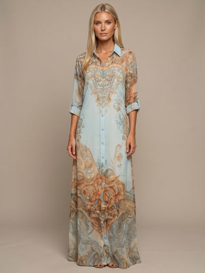 Vestido Largo Camisero Estampado