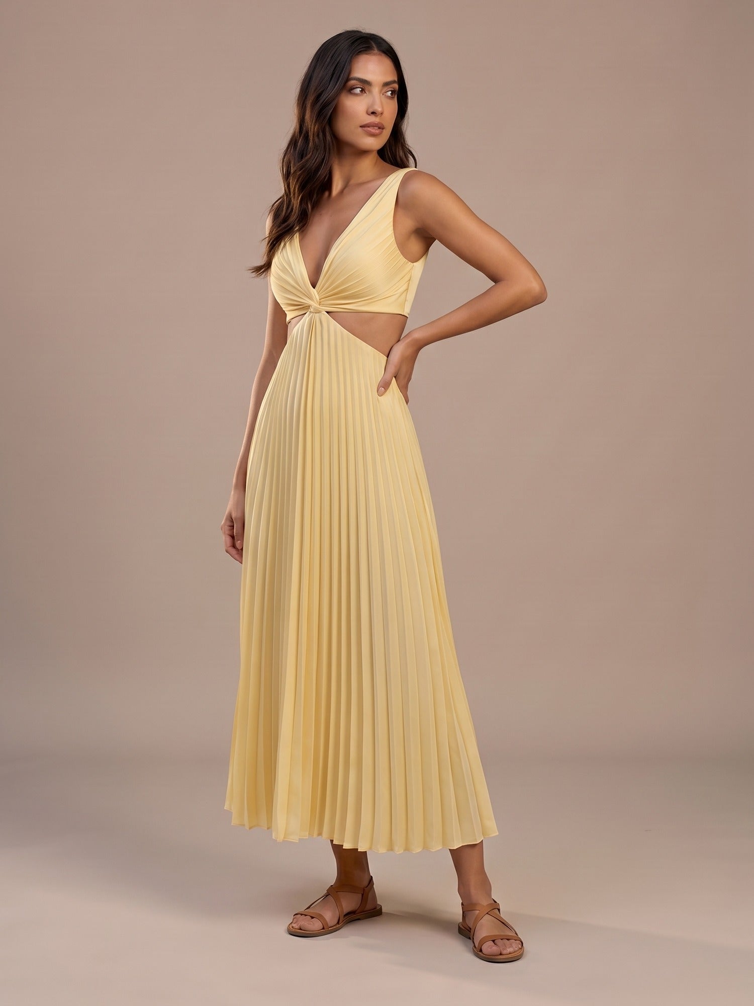 Vestido Midi Plisado con Aberturas