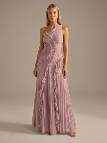 Vestido Largo Plisado con Volantes