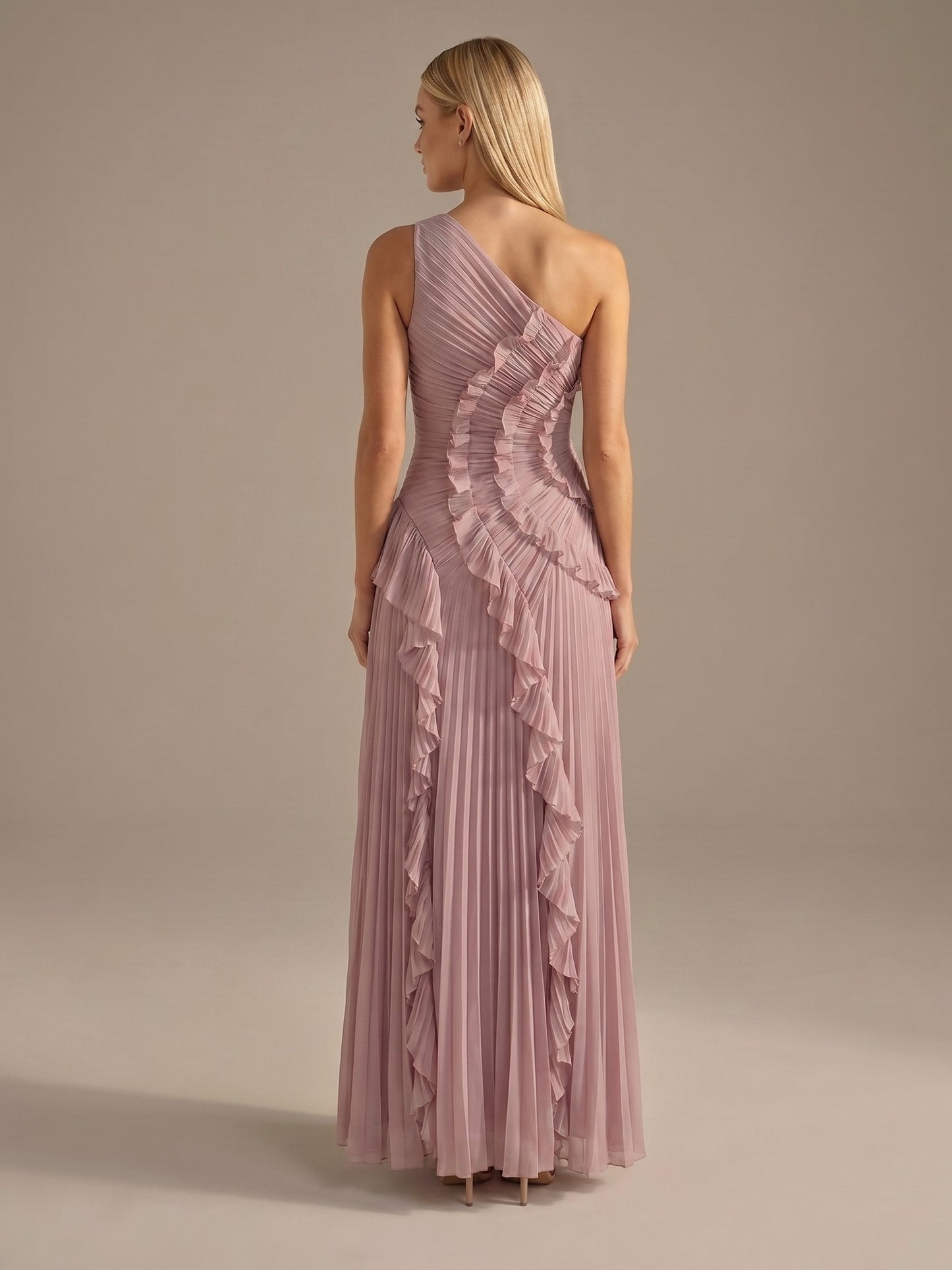 Vestido Largo Plisado con Volantes