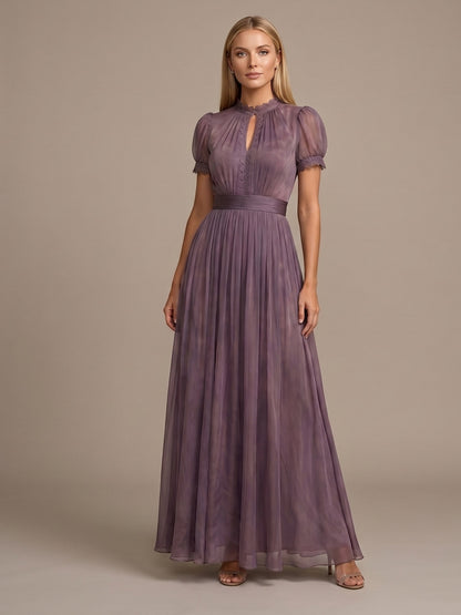 Vestido Largo de Chifón con Encaje