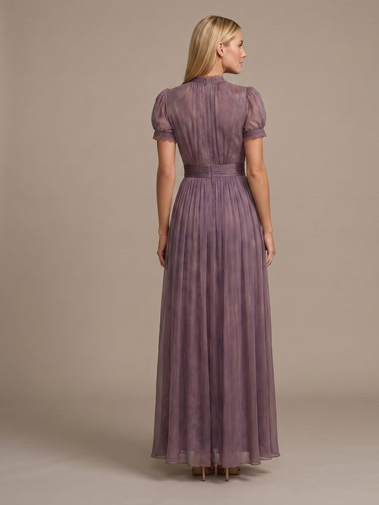 Vestido Largo de Chifón con Encaje