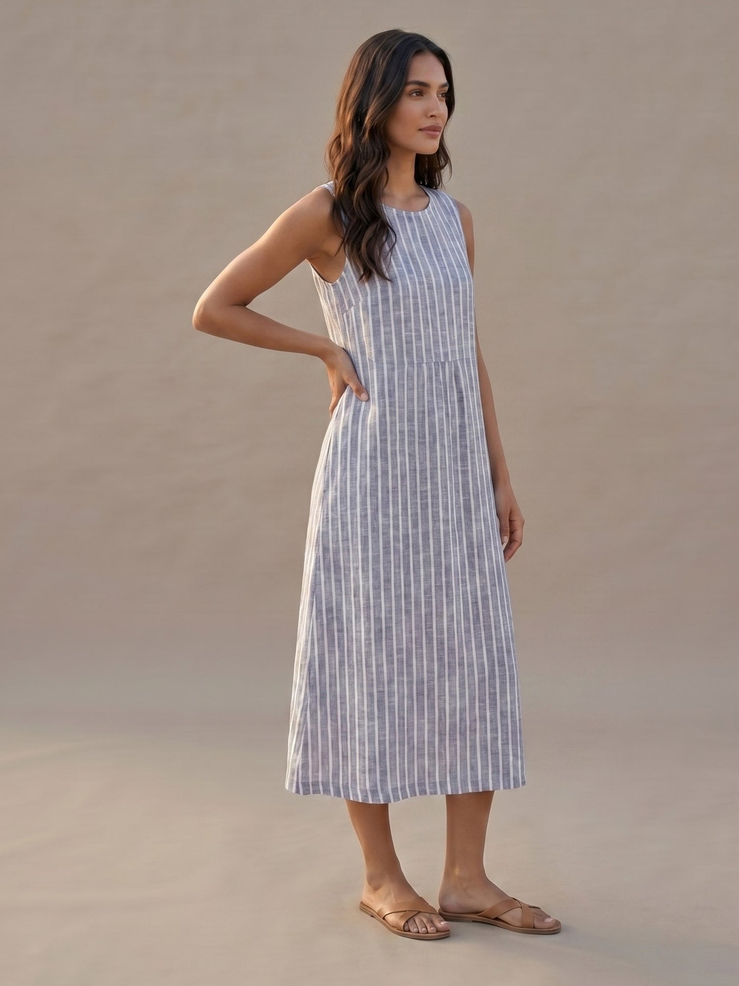 Vestido Midi de Rayas Marineras