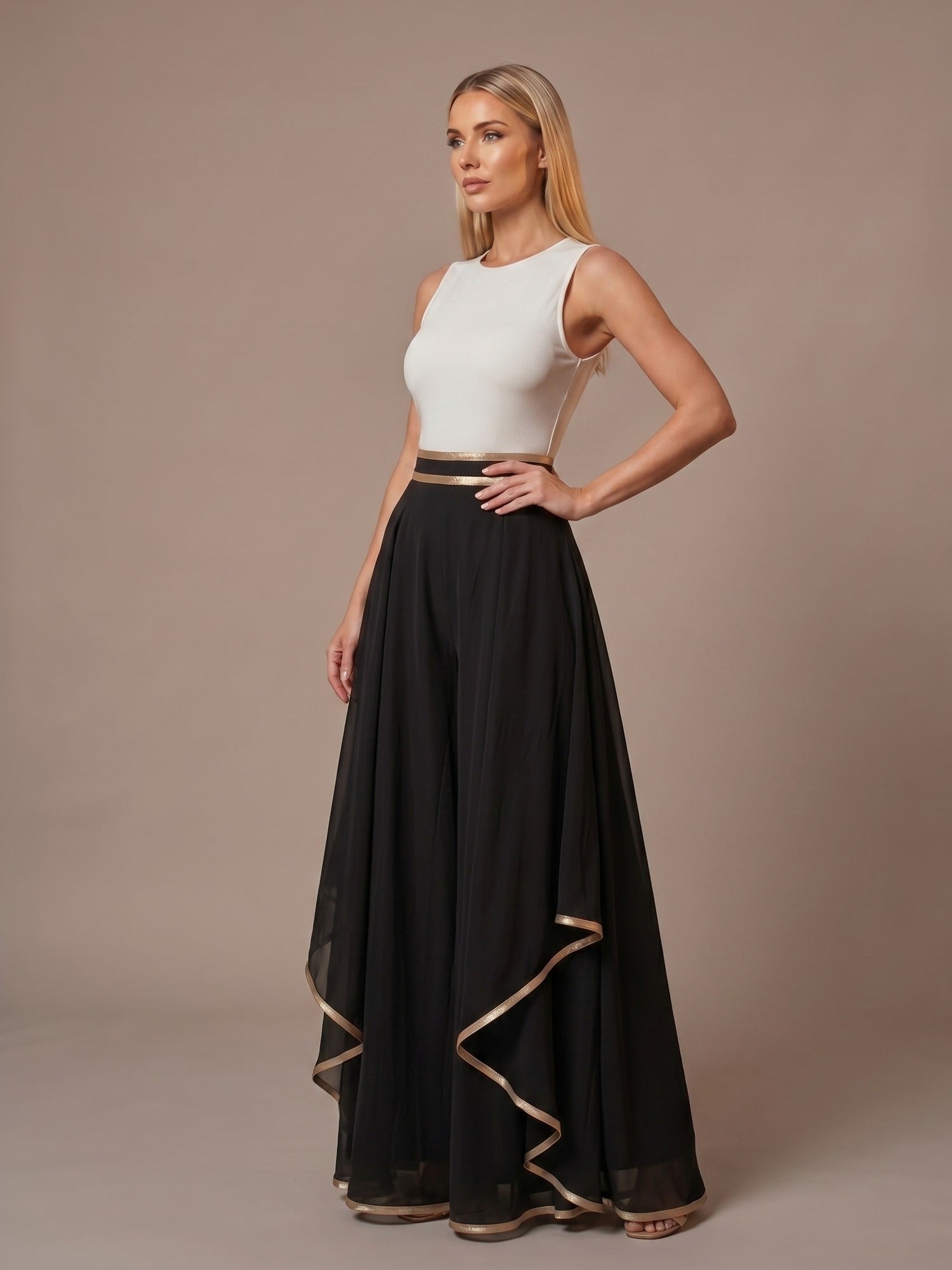 Pantalón Palazzo con Ribete Dorado