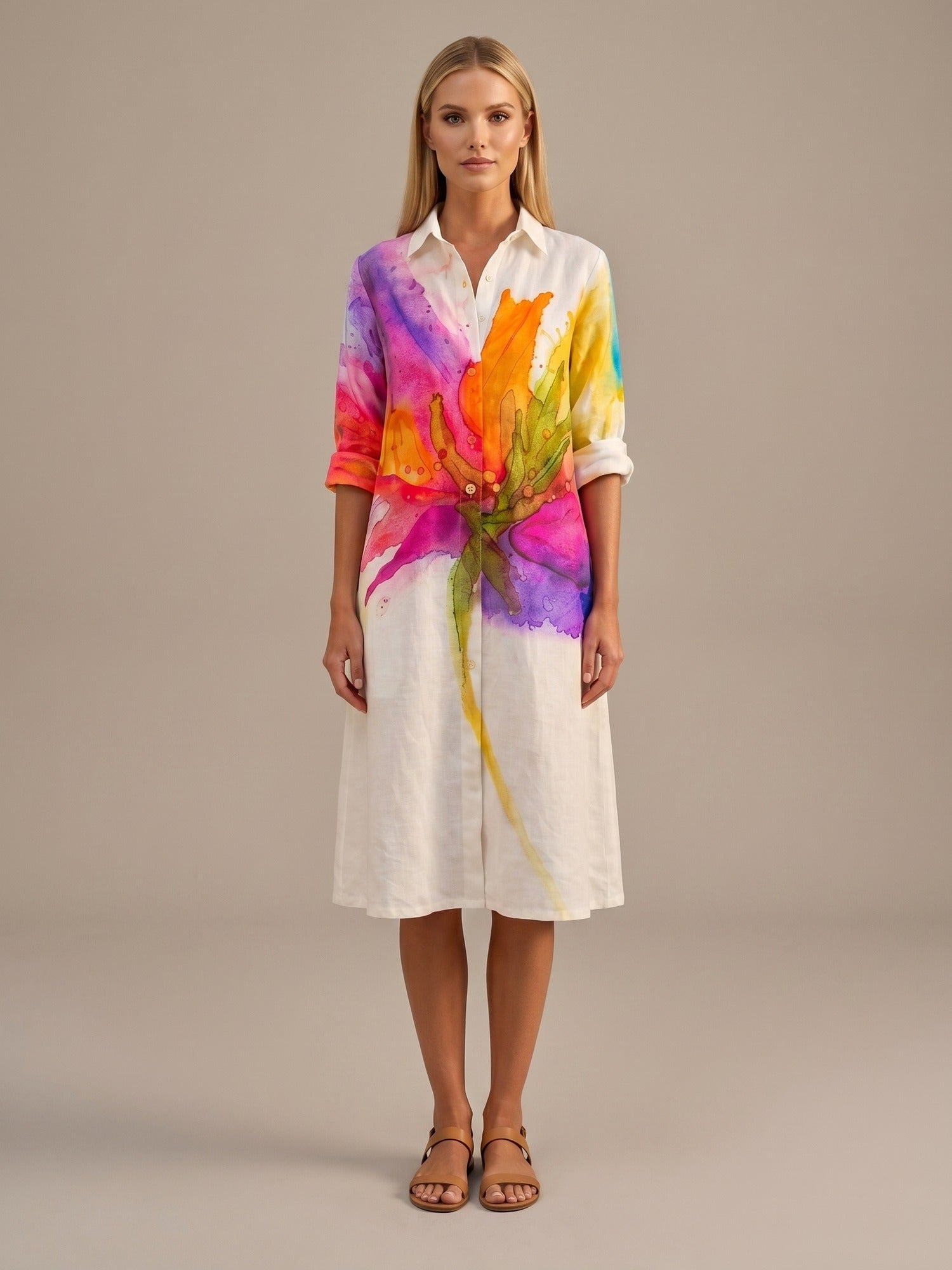 Vestido Midi Camisero Estampado
