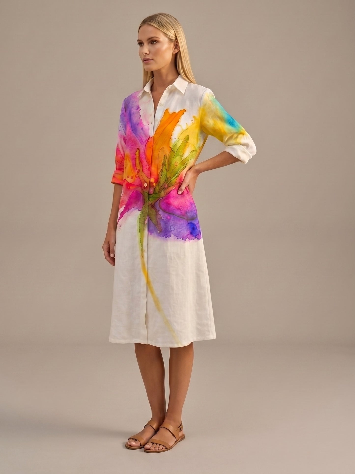 Vestido Midi Camisero Estampado