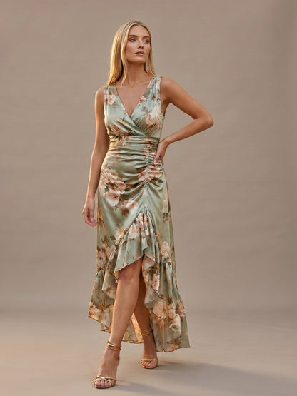 Vestido Satinado con Estampado Floral