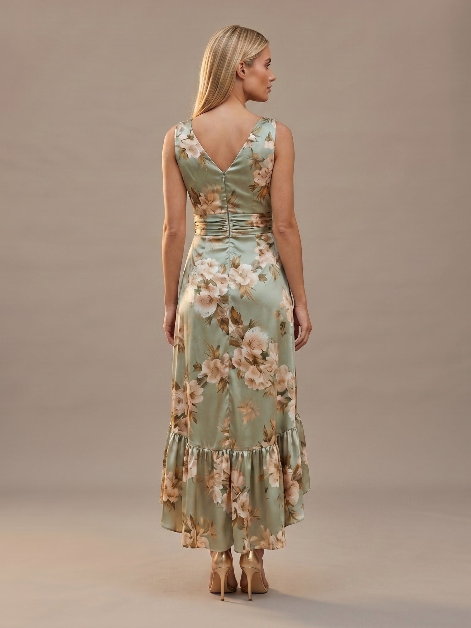 Vestido Satinado con Estampado Floral