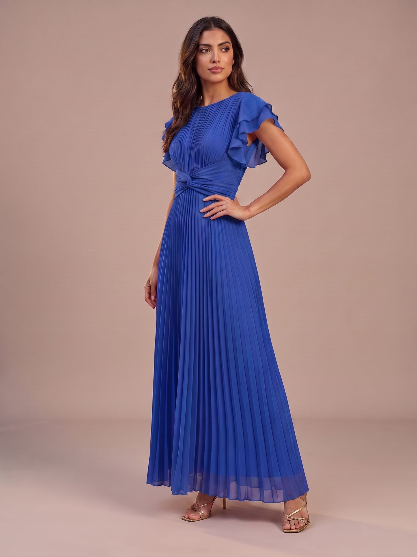 Gloria | Vestido Largo Plisado de Invitada - Azul