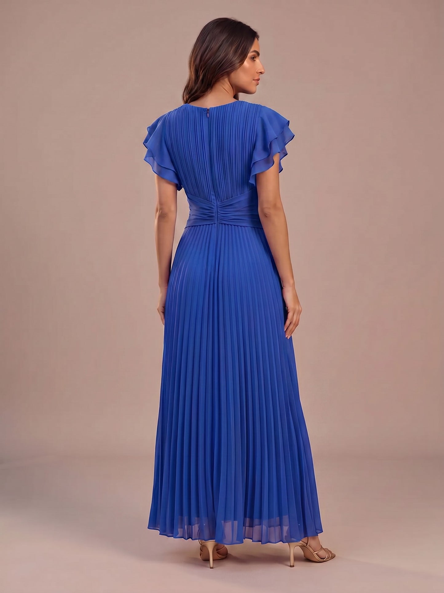 Gloria | Vestido Largo Plisado de Invitada - Azul