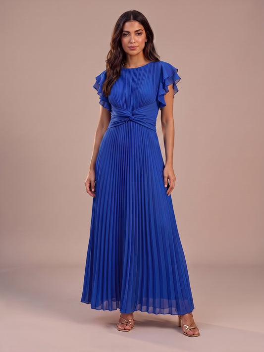 Gloria | Vestido Largo Plisado de Invitada - Azul