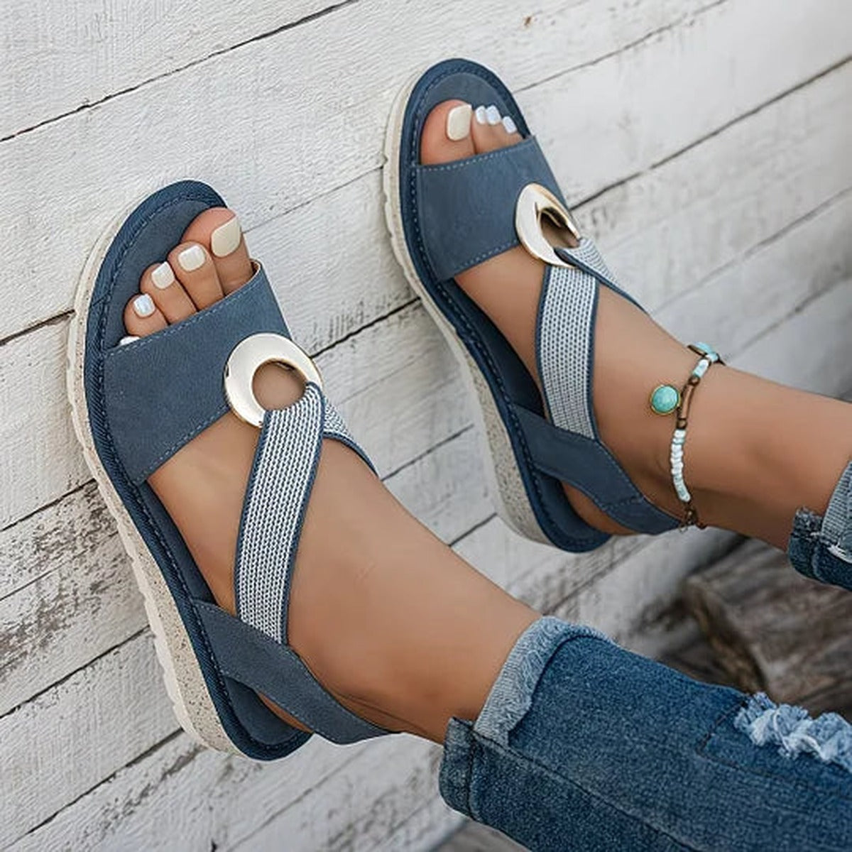 Brisa — Sandalia de Tiras con Anilla - Azul Denim