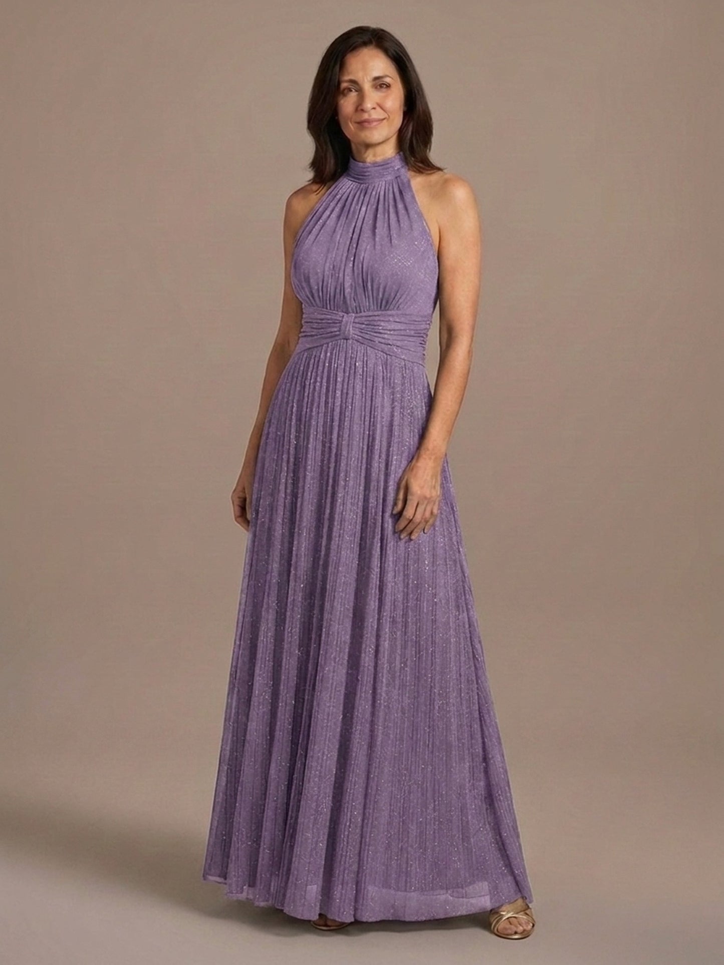 Vestido Halter de Gasa con Brillo - Glicinia