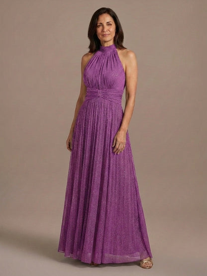 Vestido Halter de Gasa con Brillo - Orquídea