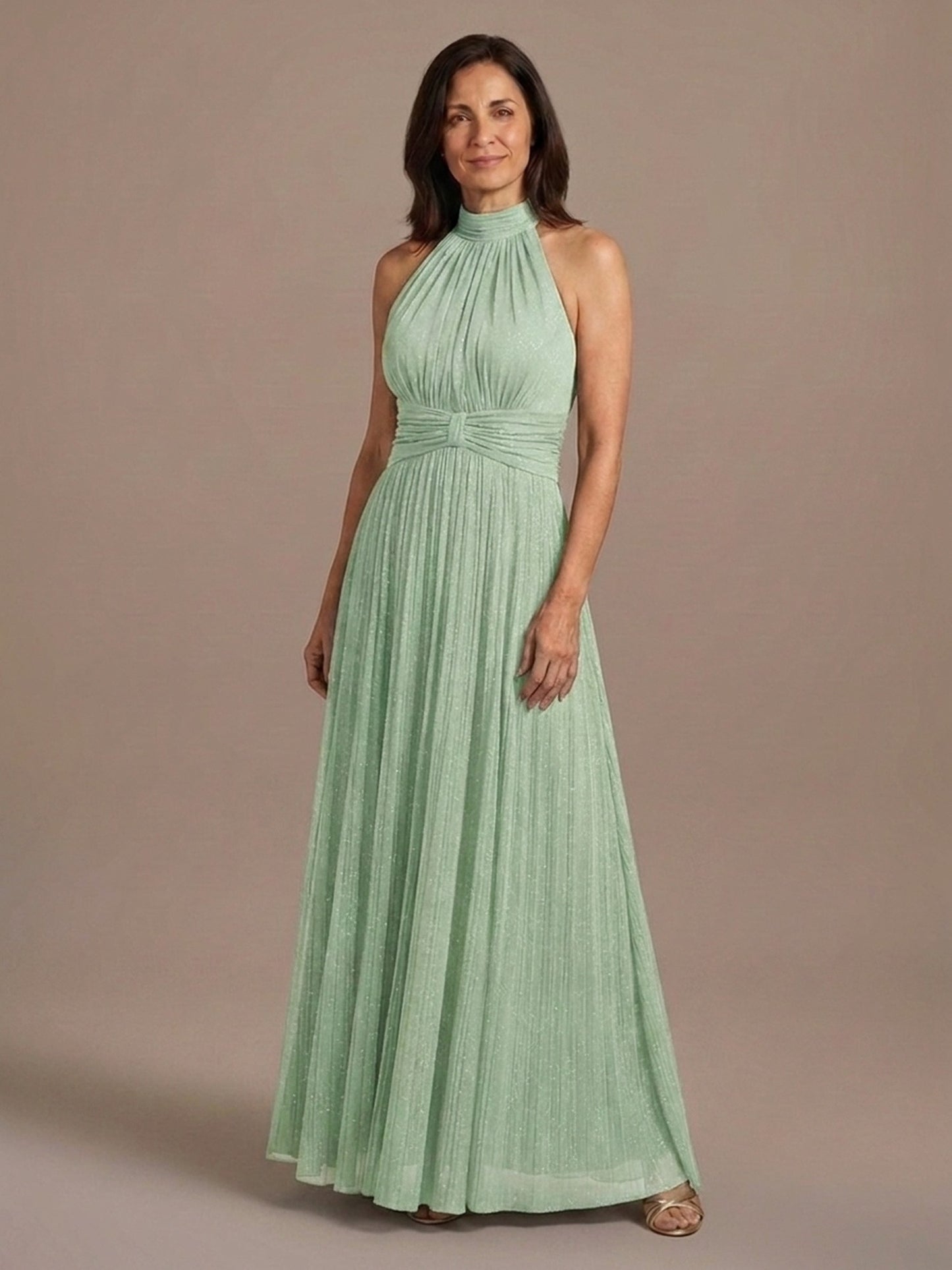 Vestido Halter de Gasa con Brillo - Verde Menta