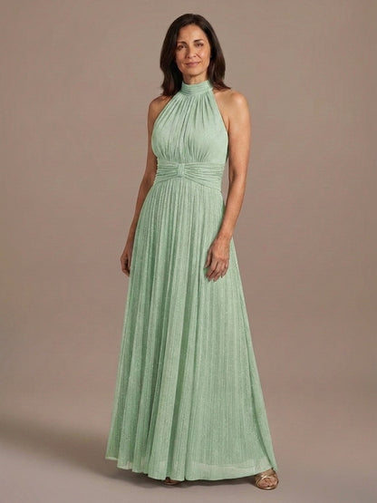 Vestido Halter de Gasa con Brillo - Verde Menta