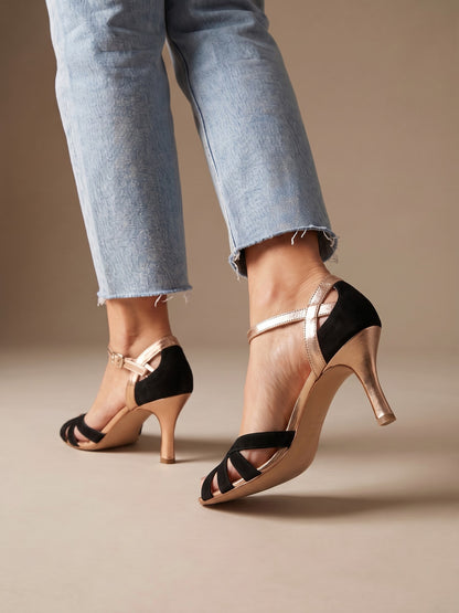 Daniela | Sandalias de Tacón Trenzadas - Negro
