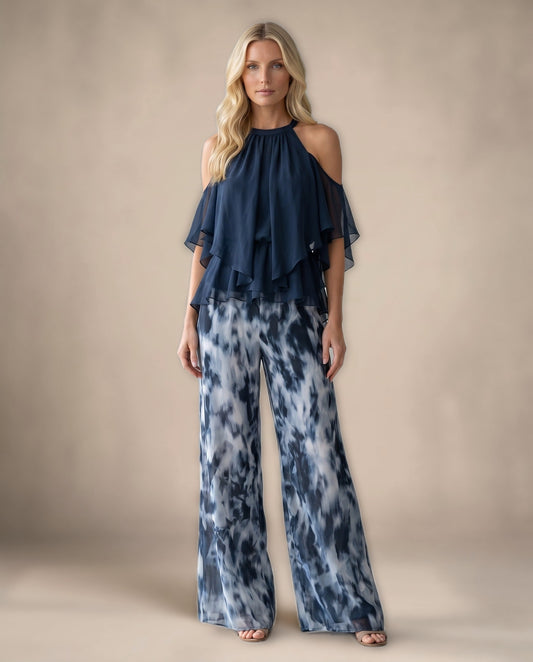 Conjunto Halter de Gasa y Pantalón Ancho