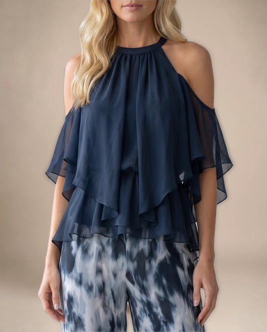 Conjunto Halter de Gasa y Pantalón Ancho