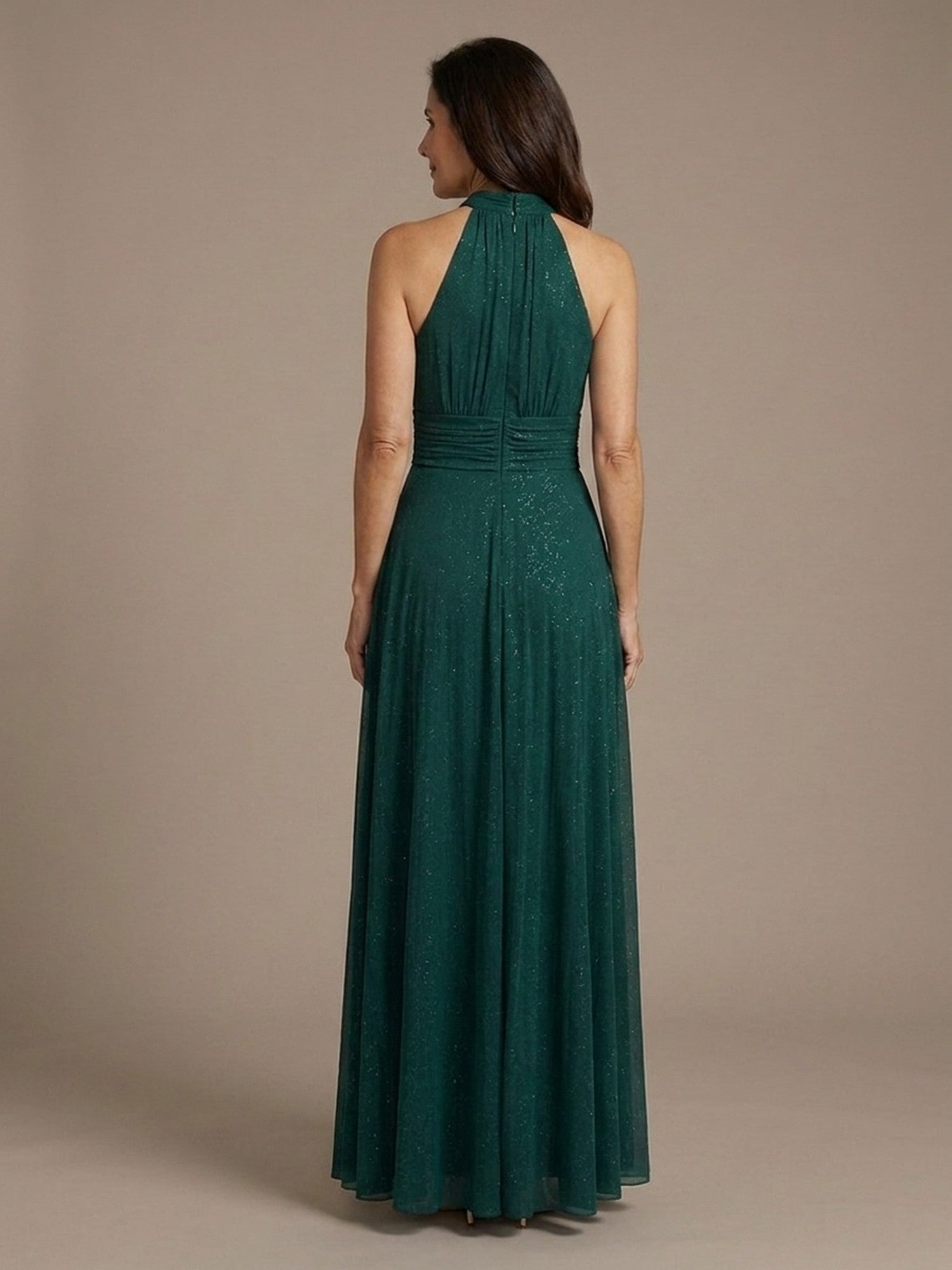 Vestido Halter de Gasa con Brillo - Verde Esmeralda