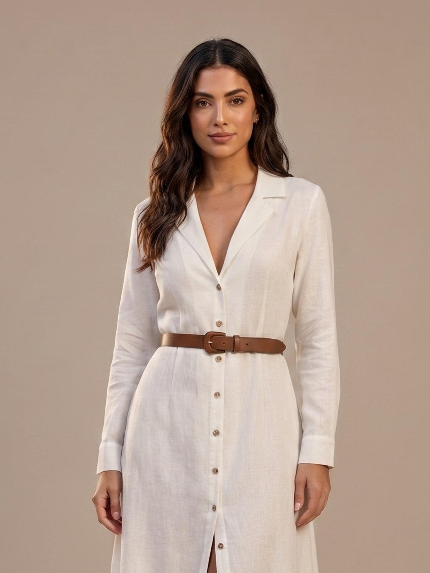 Vestido Largo de Lino con Cinturón