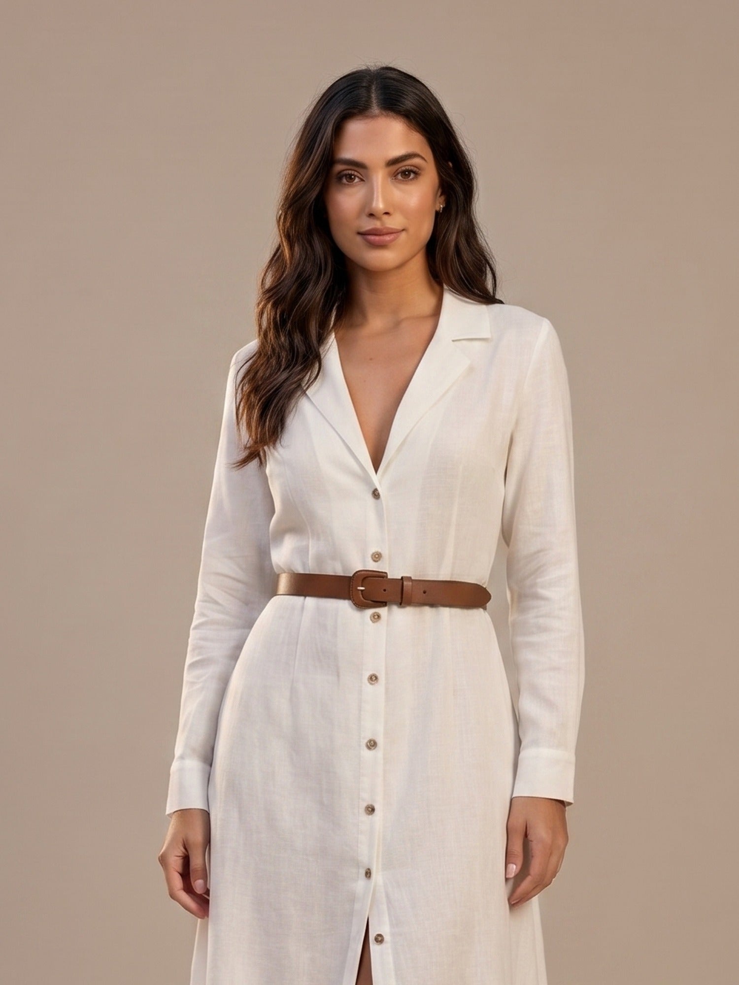 Vestido Largo de Lino con Cinturón