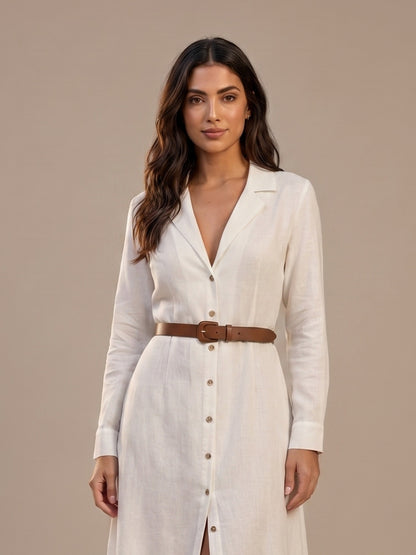 Vestido Largo de Lino con Cinturón