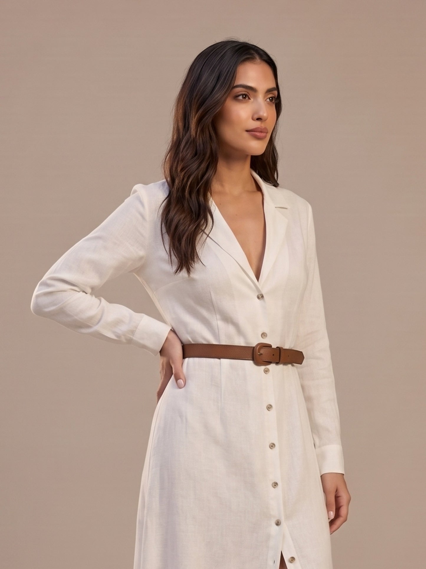 Vestido Largo de Lino con Cinturón
