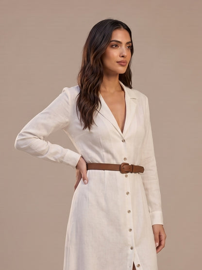 Vestido Largo de Lino con Cinturón