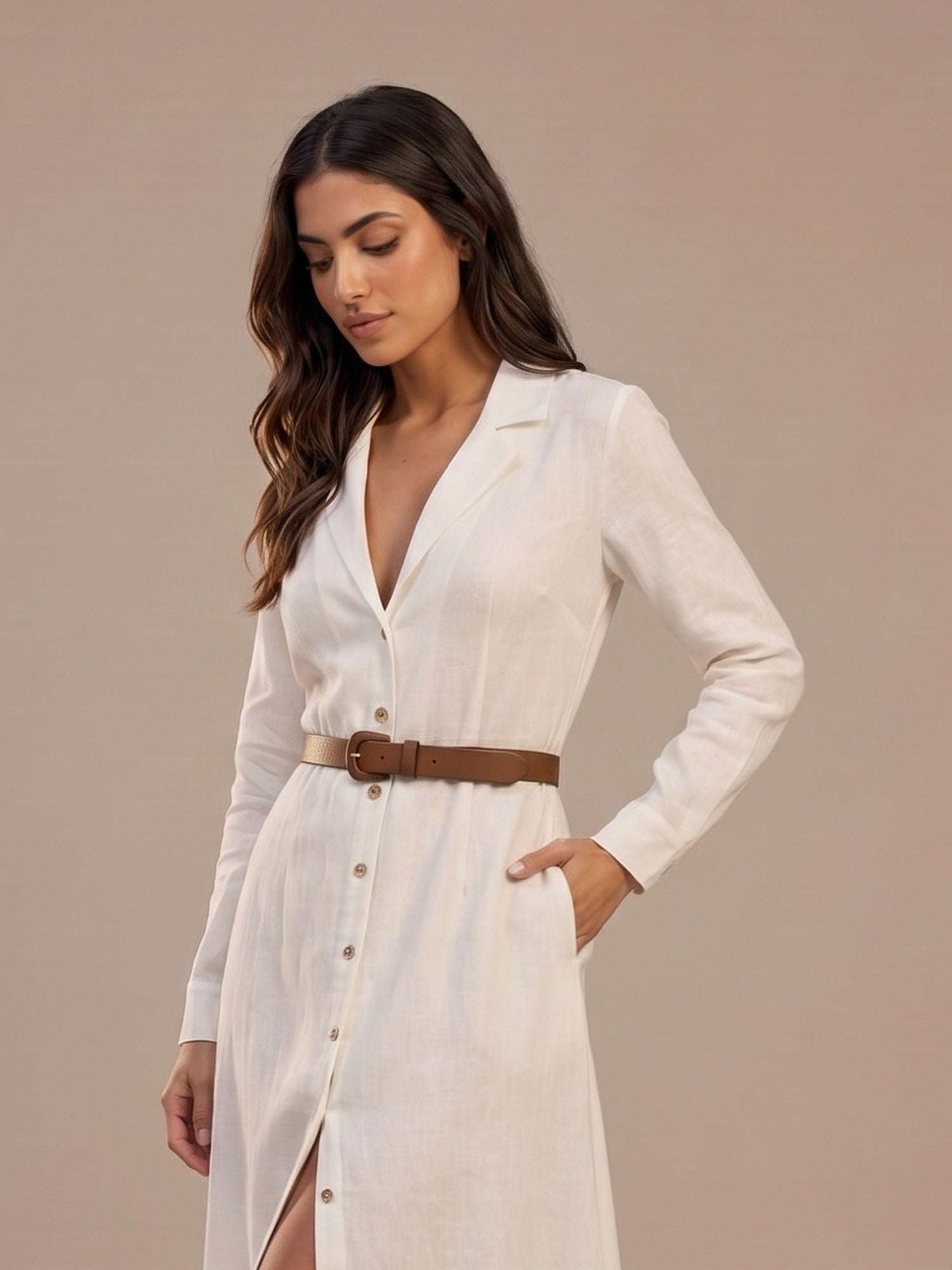 Vestido Largo de Lino con Cinturón