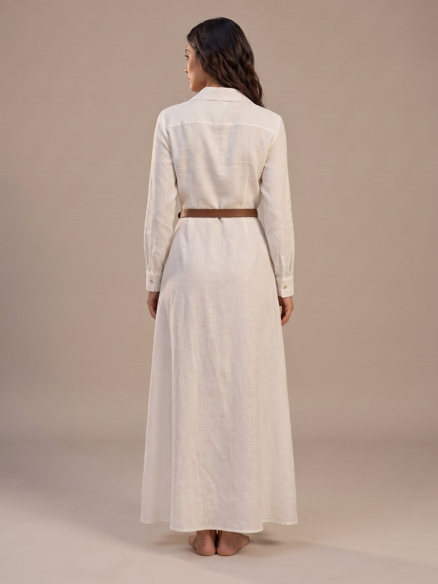 Vestido Largo de Lino con Cinturón